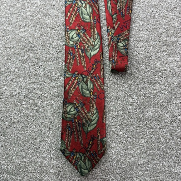 LAURA PEARSON Tie‎ CIGAR AFICIONADO RED GREEN BROWN SILK TIE ITALY - Picture 4 of 6